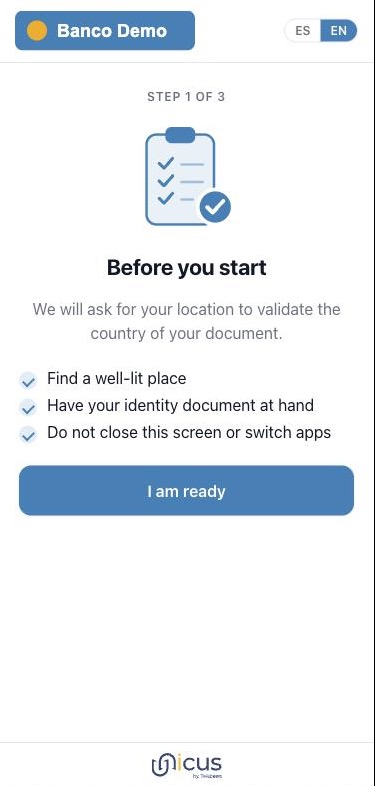 Pantalla de preparación antes de que se abra la cámara