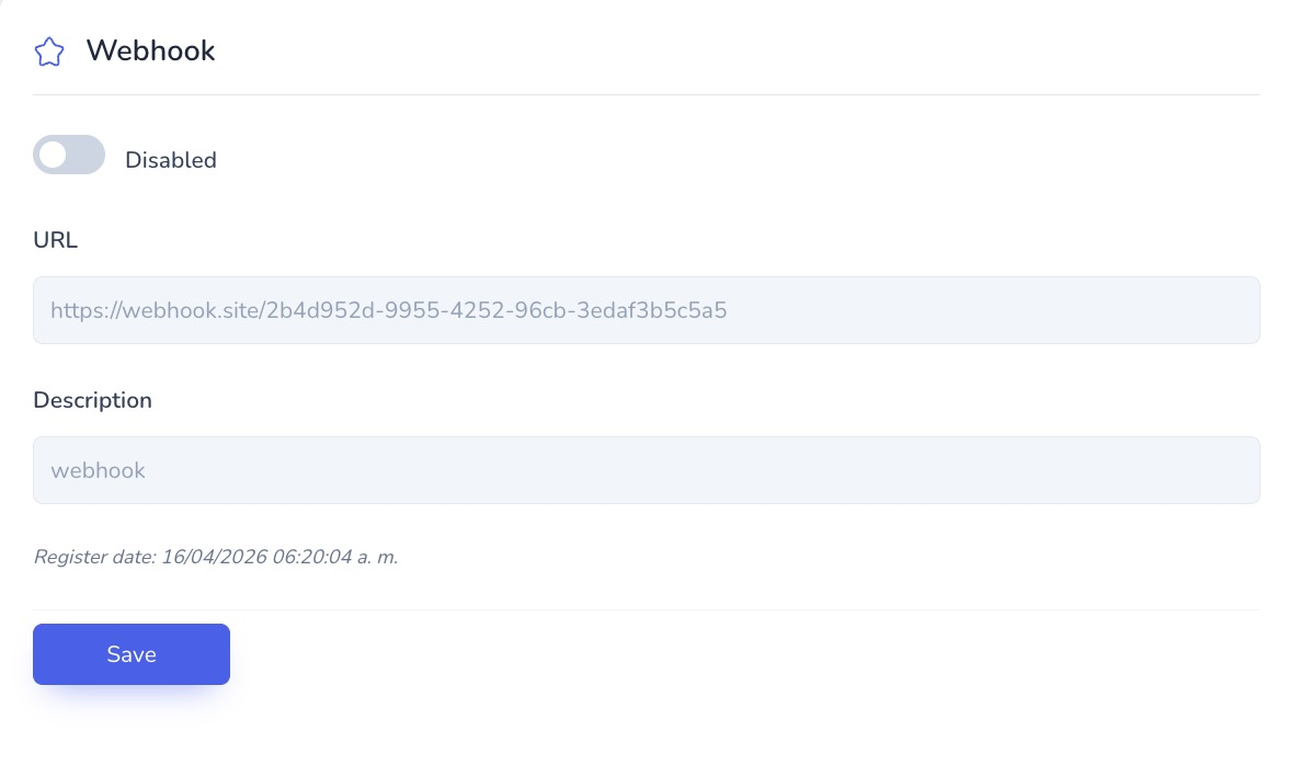 Configuración del webhook en el portal administrativo
